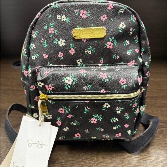 Jessica Simpson Black Backpack with Pink and Green Floral Design - Picture 1 of 4